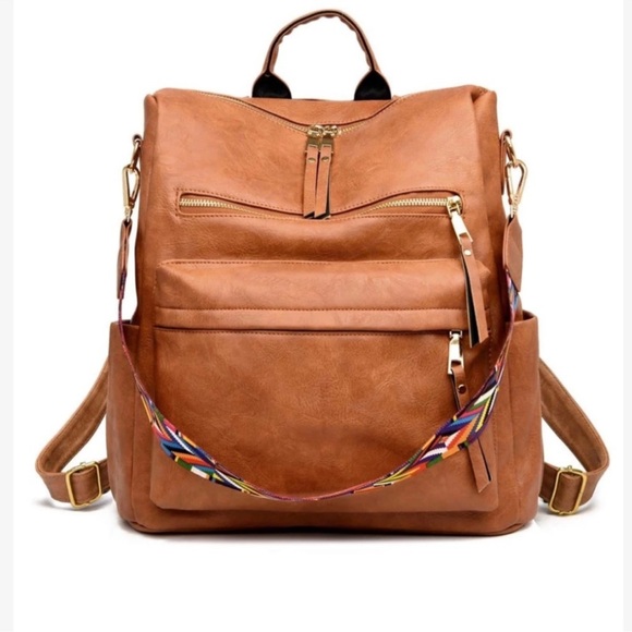 Luxe Vegan Leather Colorful Strap Backpack Shoulder Bag